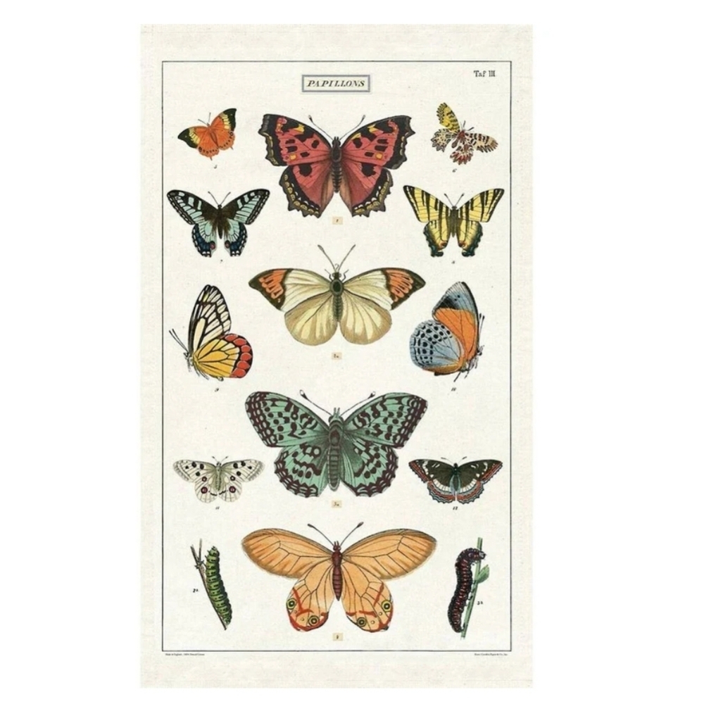 ❤️BUY 2 GET 1 FREE  Cavallini & Co. Vintage Butterfly Butterflies Tea Towel
